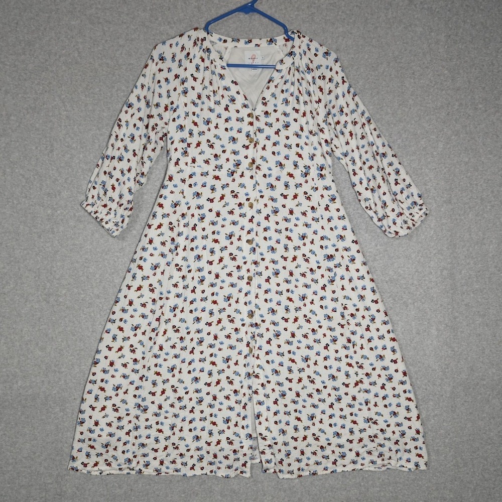 The Nines by Hatch Midi Dress XS White Floral Button Front Boho Cottagecore